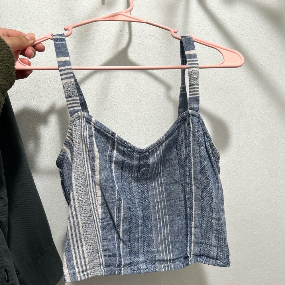 Express Blue and White Striped Crop Top
